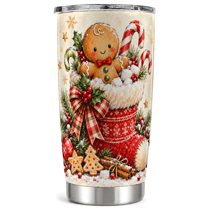 Gingerbread Stocking Tumbler 20oz, Christmas Stainless Steel Travel Cup