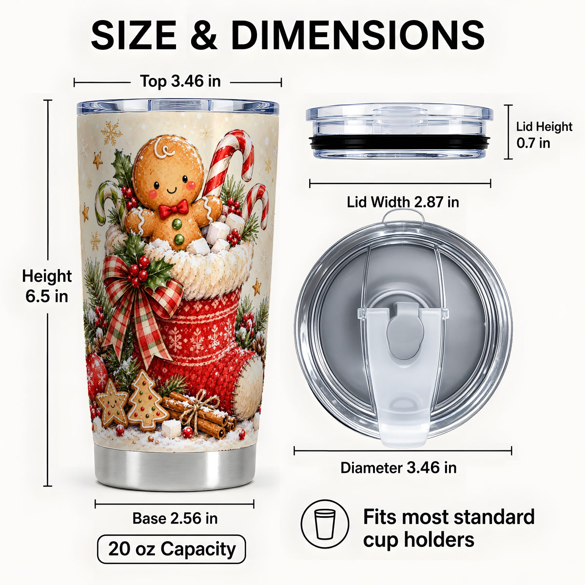 #pl[20oz|Steel] Gingerbread Stocking Tumbler 20oz, Christmas Stainless Steel Travel Cup