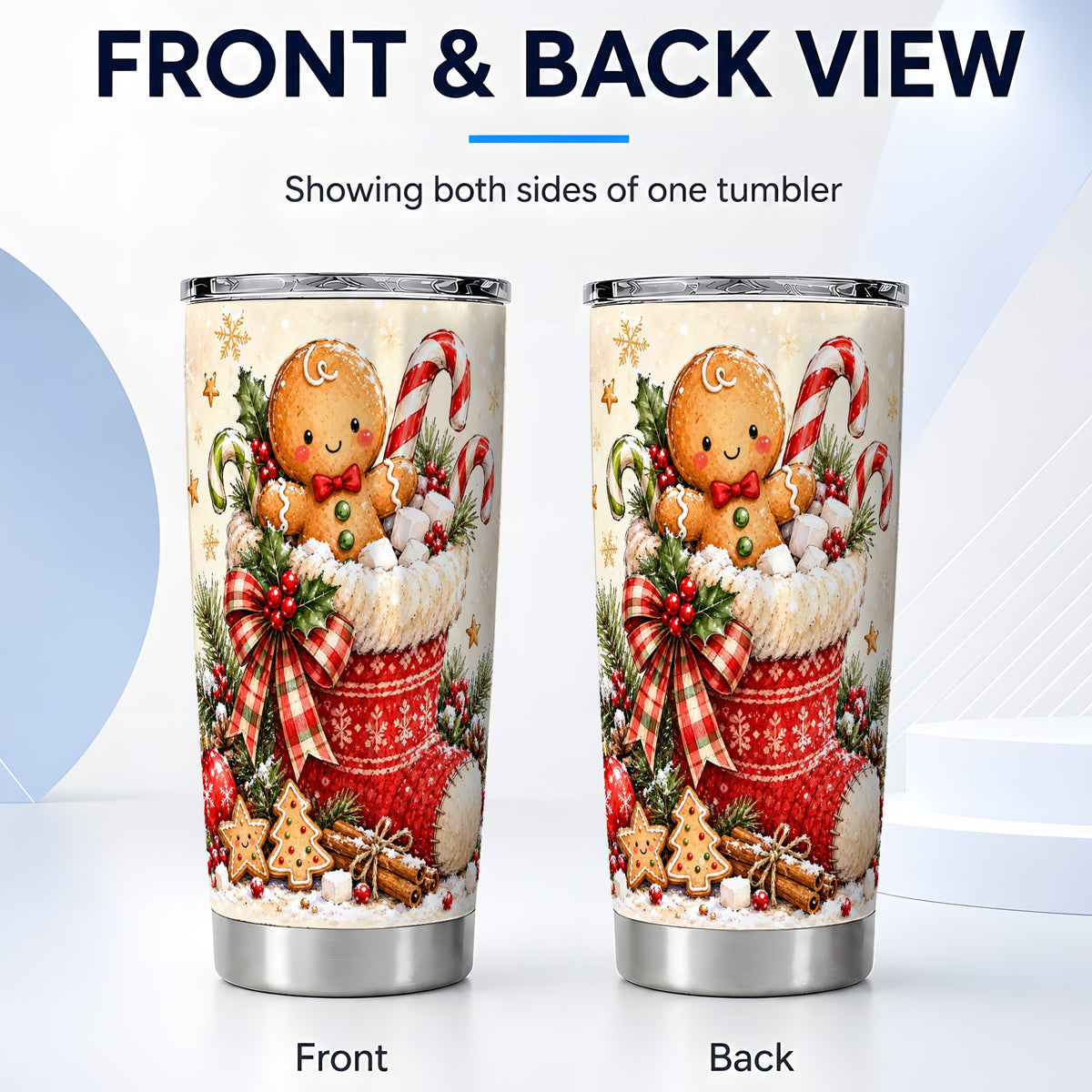 #pl[20oz|Steel] Gingerbread Stocking Tumbler 20oz, Christmas Stainless Steel Travel Cup