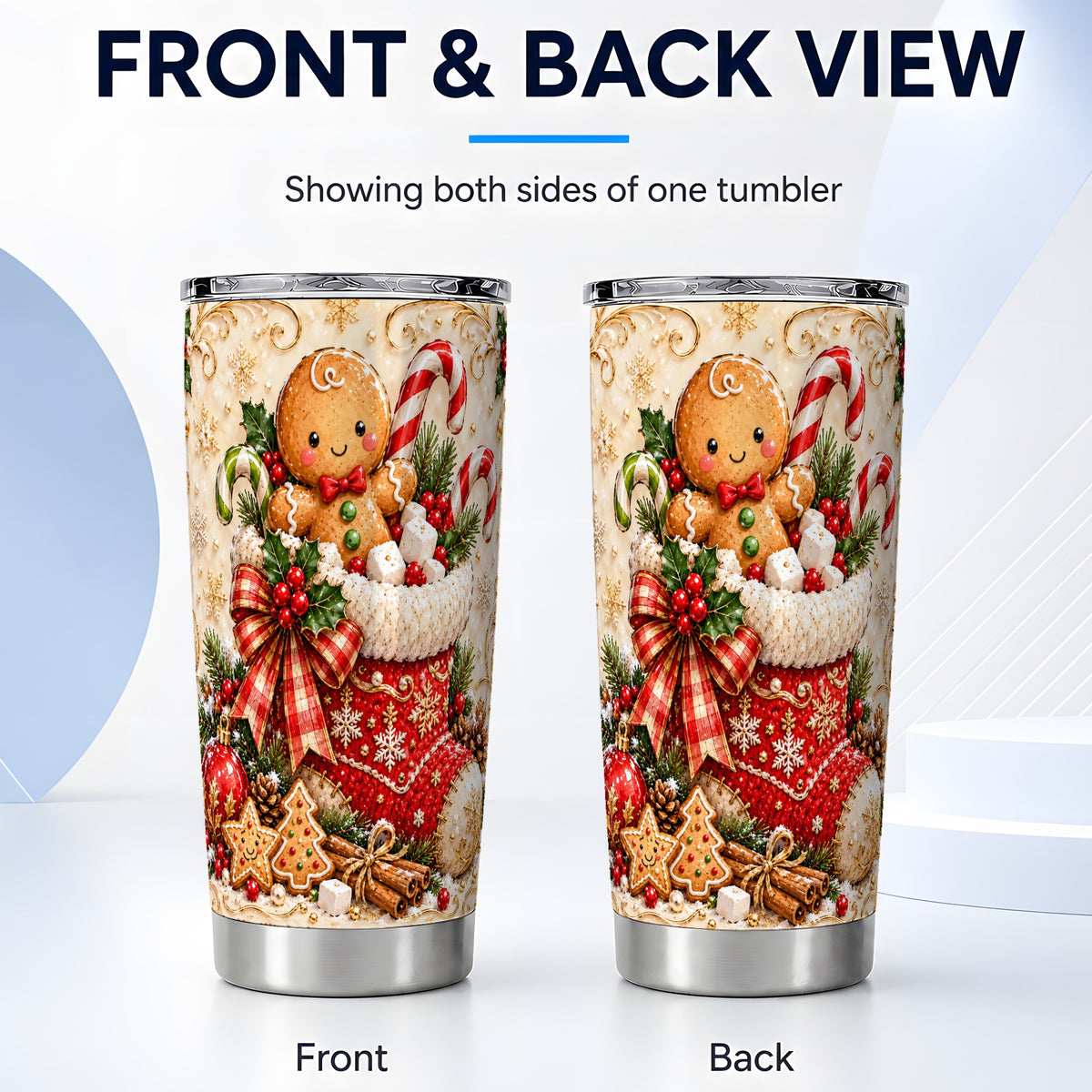 #pl[20oz|Steel] Ornate Gingerbread Tumbler 20oz, Christmas Stainless Steel Travel Cup