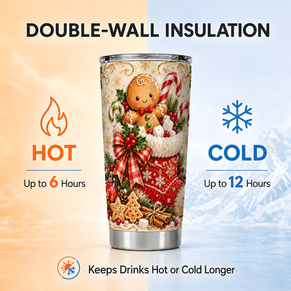Ornate Gingerbread Tumbler 20oz, Christmas Stainless Steel Travel Cup