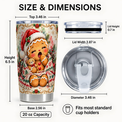 #pl[20oz|Steel] Cozy Gingerbread Tumbler 20oz, Winter Holiday Stainless Steel Travel Cup