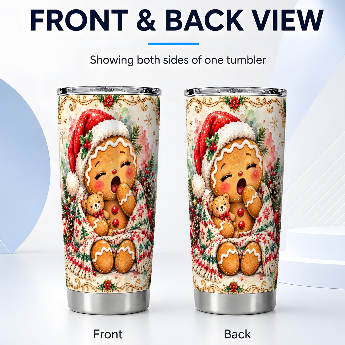 #pl[20oz|Steel] Cozy Gingerbread Tumbler 20oz, Winter Holiday Stainless Steel Travel Cup