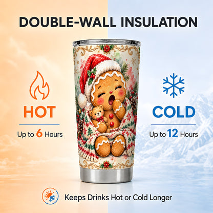 Cozy Gingerbread Tumbler 20oz, Winter Holiday Stainless Steel Travel Cup