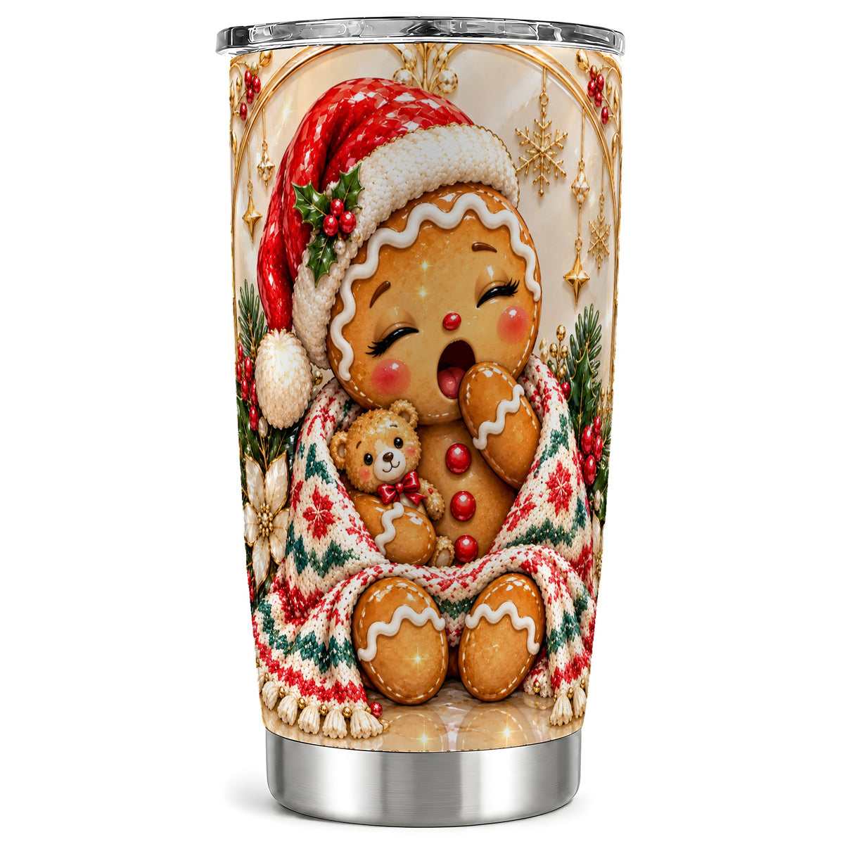 Cozy Gingerbread Tumbler 20oz, Christmas Stainless Steel Travel Cup