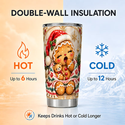 Cozy Gingerbread Tumbler 20oz, Christmas Stainless Steel Travel Cup