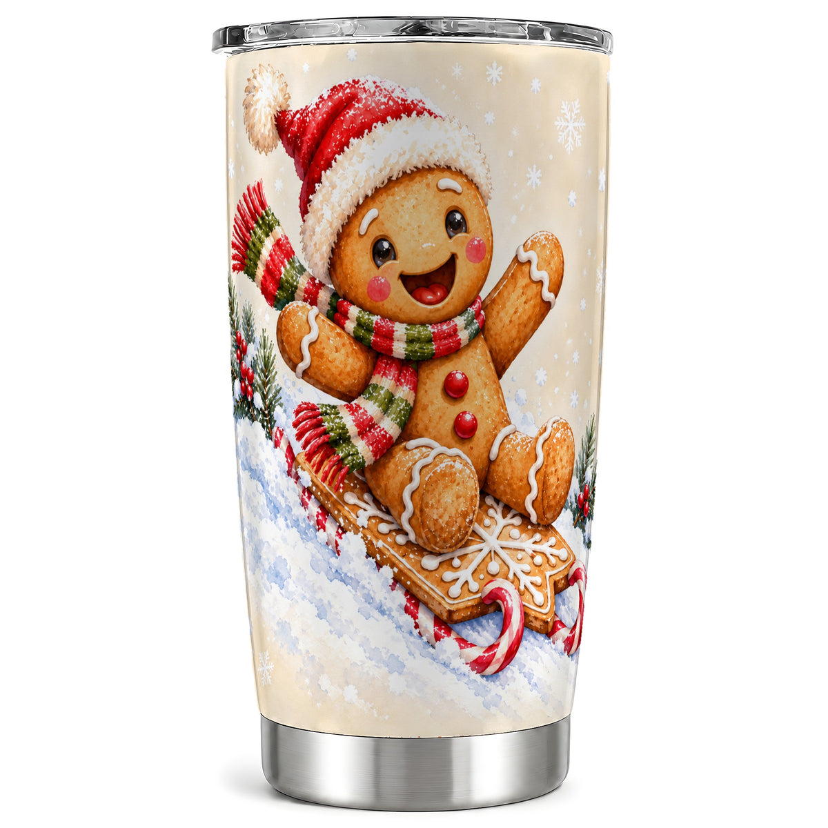 Gingerbread Sled Tumbler 20oz, Cookie Tumbler, Stainless Steel Travel Cup