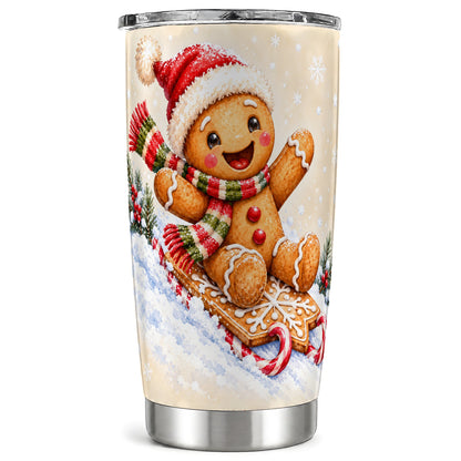 Gingerbread Sled Tumbler 20oz, Cookie Tumbler, Stainless Steel Travel Cup