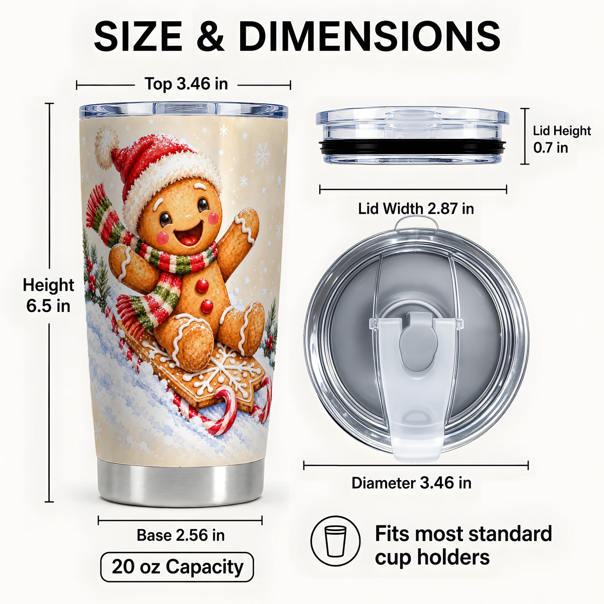 #pl[20oz|Steel] Gingerbread Sled Tumbler 20oz, Cookie Tumbler, Stainless Steel Travel Cup