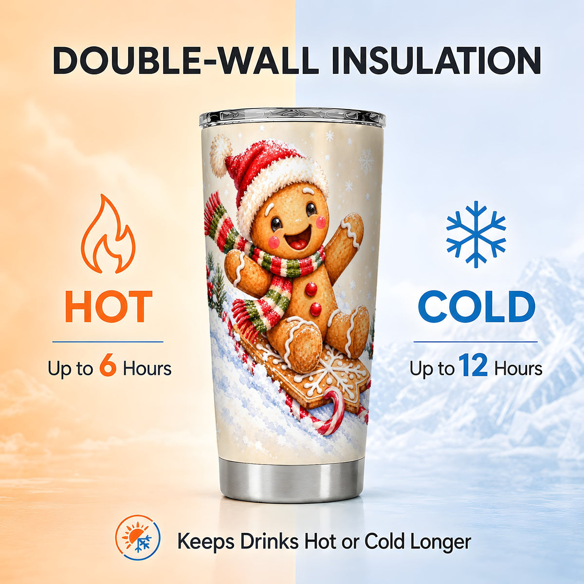 Gingerbread Sled Tumbler 20oz, Cookie Tumbler, Stainless Steel Travel Cup