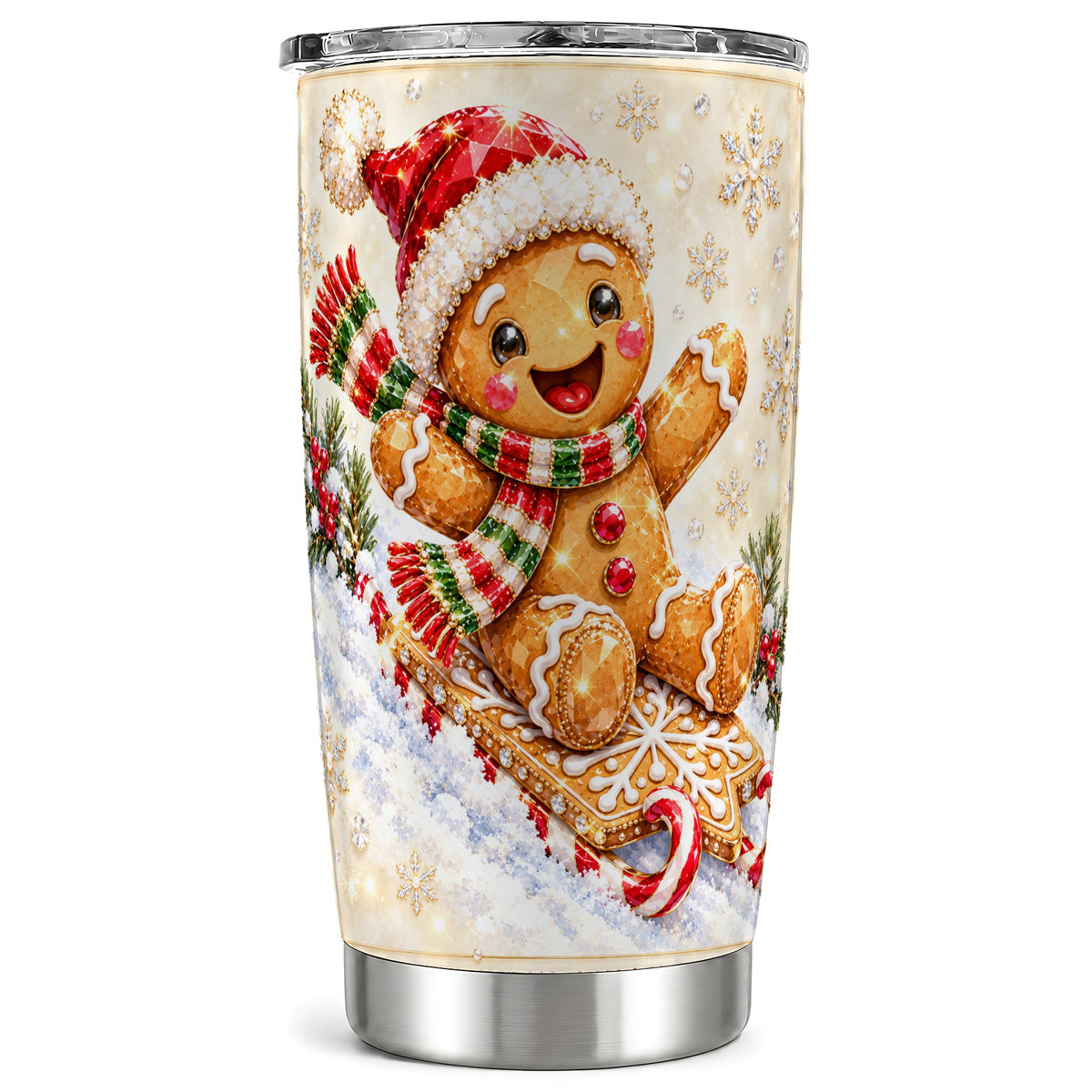 Jeweled Gingerbread Tumbler 20oz, Cookie Tumbler, Stainless Travel Cup