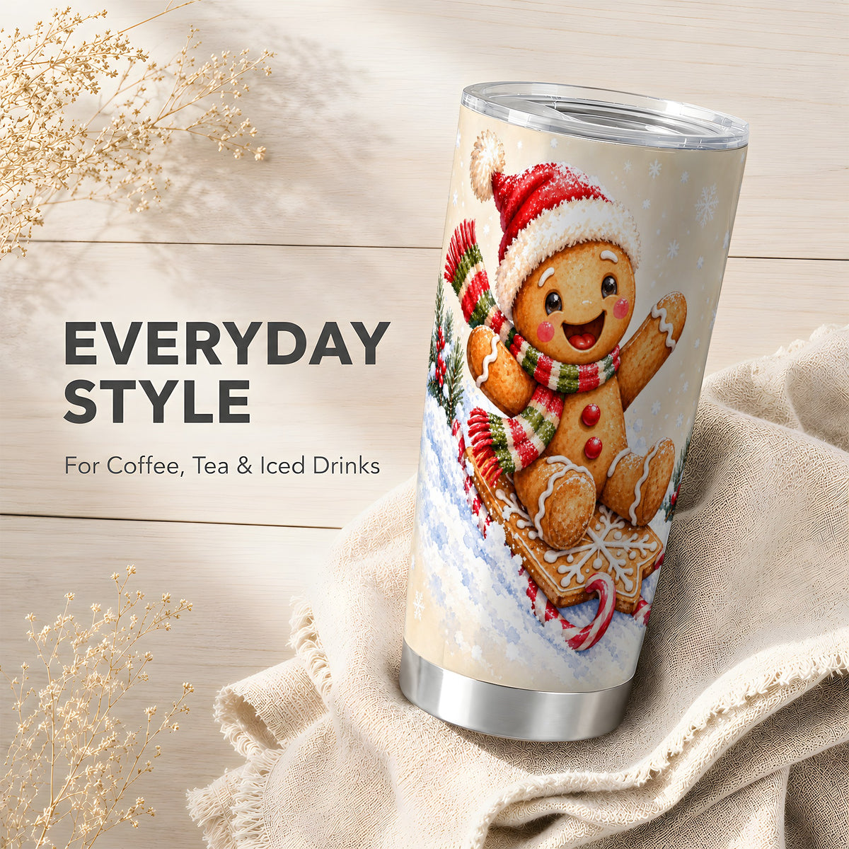 Gingerbread Sled Tumbler 20oz, Cookie Tumbler, Stainless Steel Travel Cup