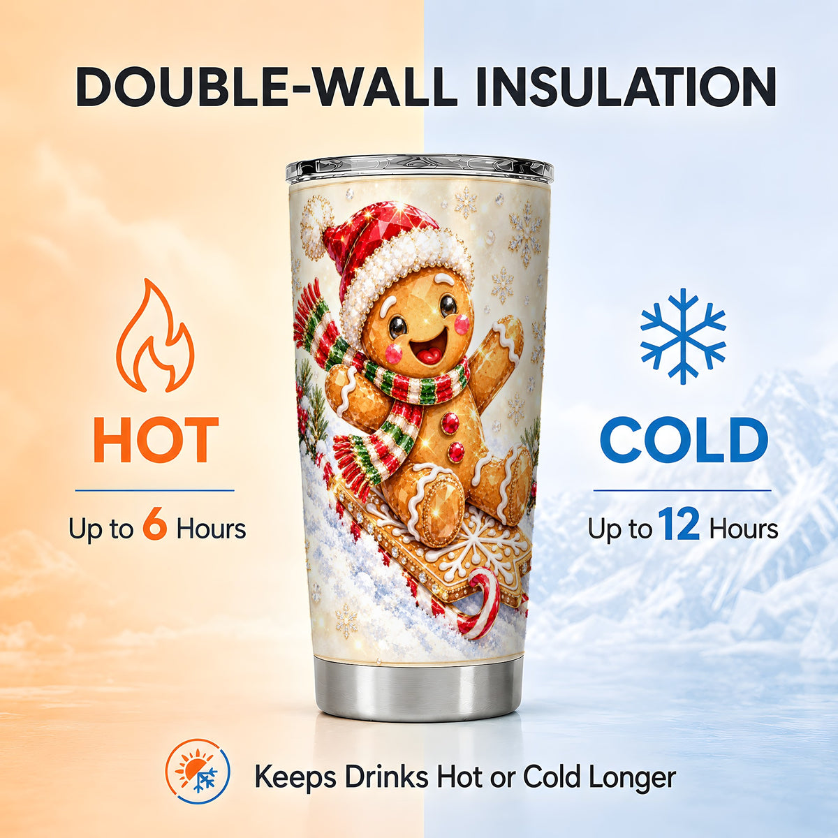 Jeweled Gingerbread Tumbler 20oz, Cookie Tumbler, Stainless Travel Cup
