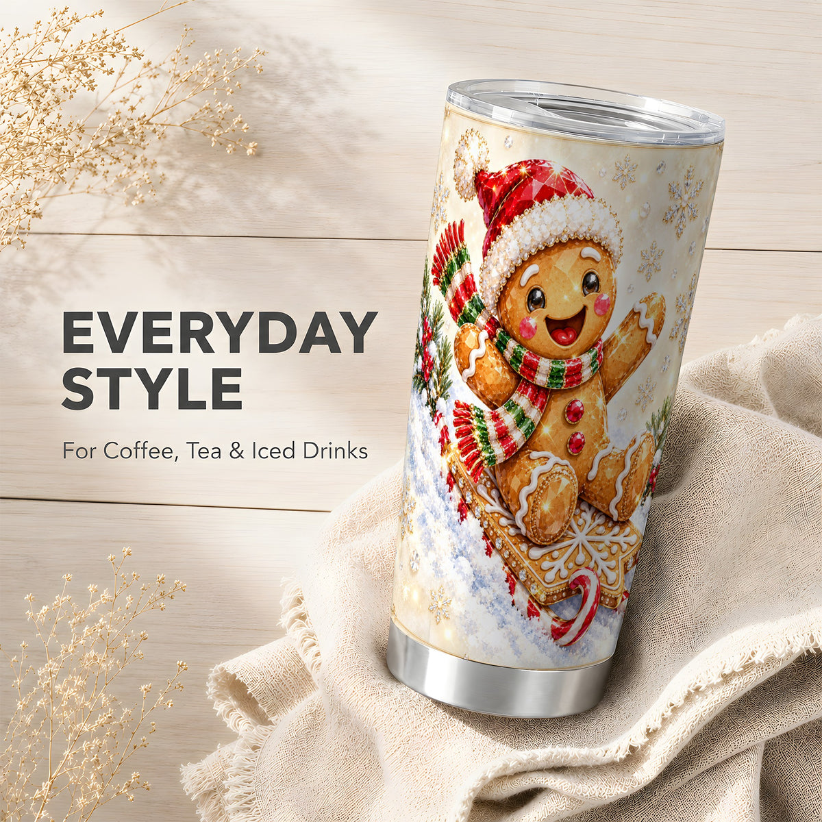 Jeweled Gingerbread Tumbler 20oz, Cookie Tumbler, Stainless Travel Cup