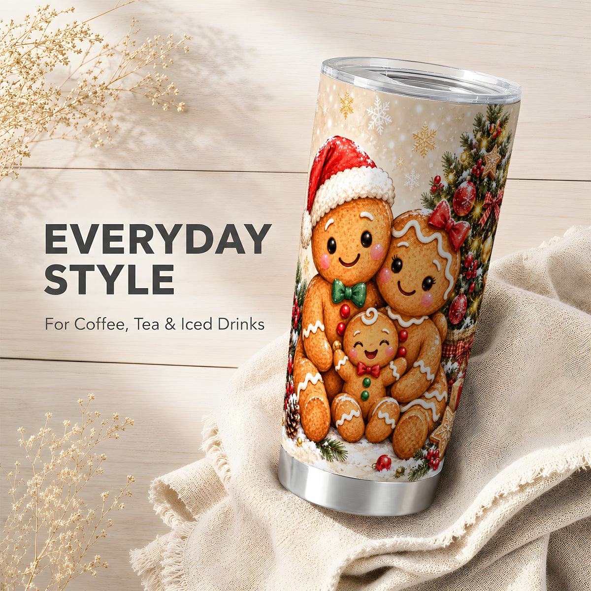Gingerbread Family Tumbler 20oz, Cookie Tumbler, Stainless Steel Travel Cup