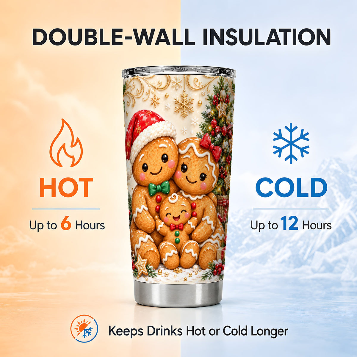 Ornate Gingerbread Tumbler 20oz, Family Tumbler, Stainless Steel Travel Cup