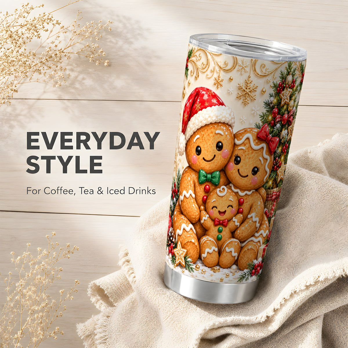 Ornate Gingerbread Tumbler 20oz, Family Tumbler, Stainless Steel Travel Cup