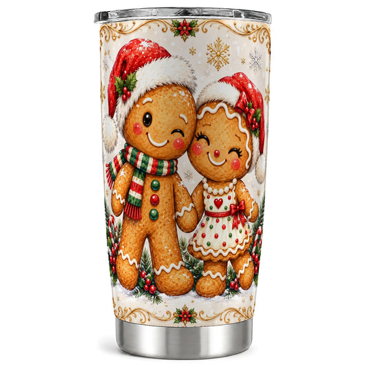 Gingerbread Couple Tumbler 20oz, Cookie Tumbler, Stainless Steel Travel Cup