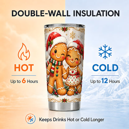 Gingerbread Couple Tumbler 20oz, Cookie Tumbler, Stainless Steel Travel Cup