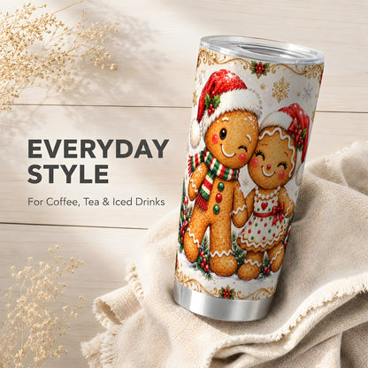 Gingerbread Couple Tumbler 20oz, Cookie Tumbler, Stainless Steel Travel Cup