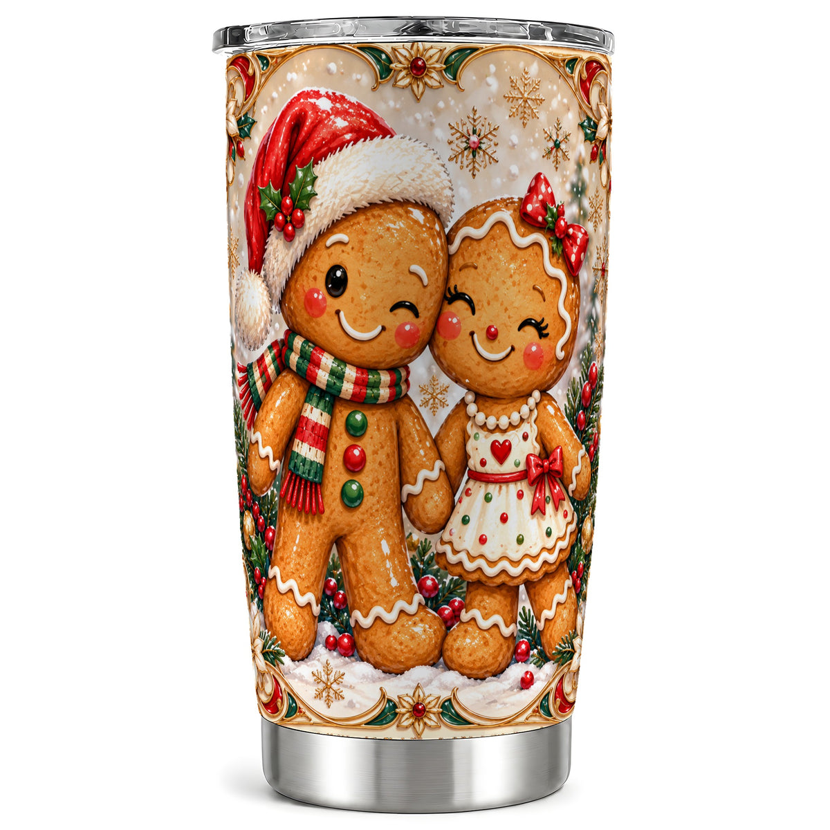 Gingerbread Couple Tumbler 20oz, Winter Tumbler, Stainless Steel Travel Cup