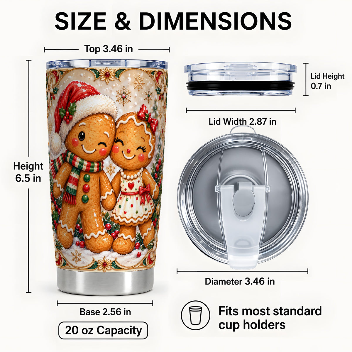 #pl[20oz|Steel] Gingerbread Couple Tumbler 20oz, Winter Tumbler, Stainless Steel Travel Cup