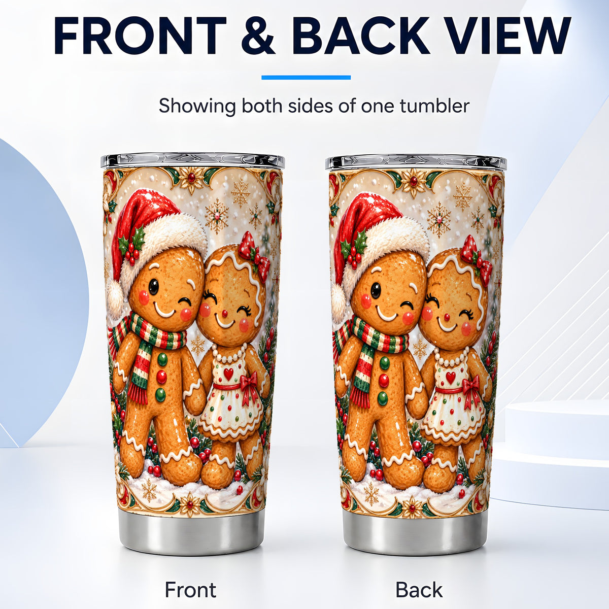 #pl[20oz|Steel] Gingerbread Couple Tumbler 20oz, Winter Tumbler, Stainless Steel Travel Cup