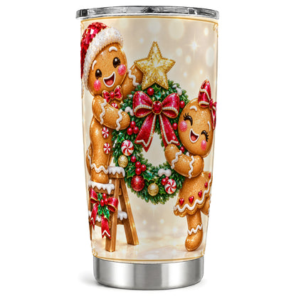 Gingerbread Wreath Tumbler 20oz, Winter Tumbler, Stainless Steel Travel Cup
