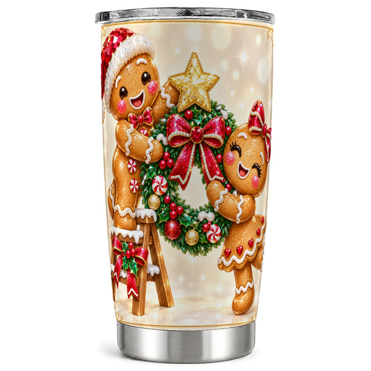 Gingerbread Wreath Tumbler 20oz, Winter Tumbler, Stainless Steel Travel Cup