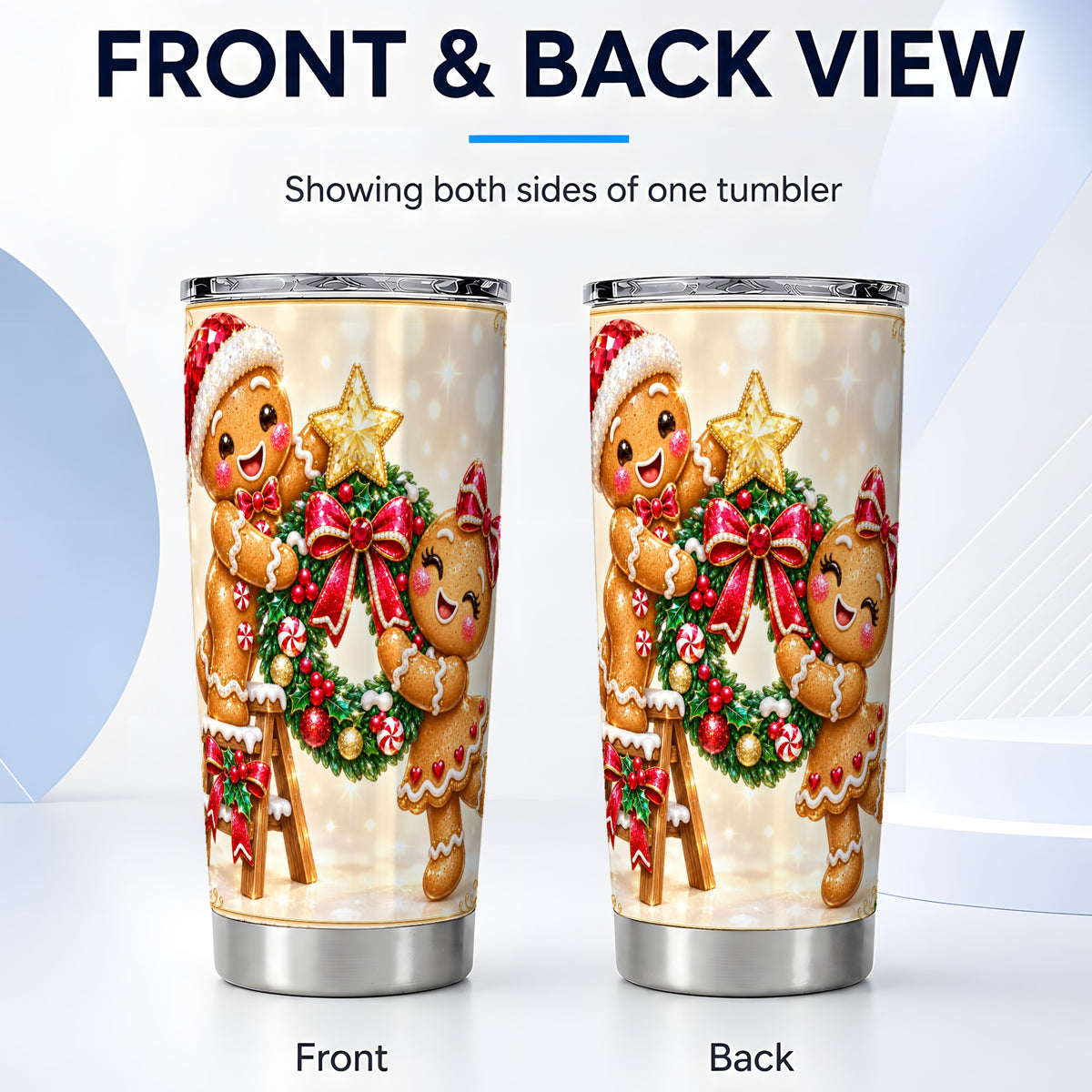 #pl[20oz|Steel] Gingerbread Wreath Tumbler 20oz, Winter Tumbler, Stainless Steel Travel Cup