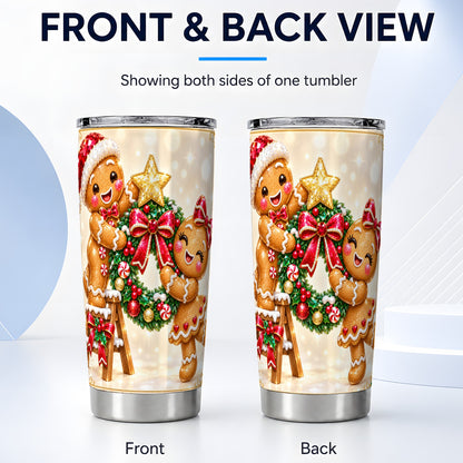 #pl[20oz|Steel] Gingerbread Wreath Tumbler 20oz, Winter Tumbler, Stainless Steel Travel Cup