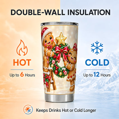 Gingerbread Wreath Tumbler 20oz, Winter Tumbler, Stainless Steel Travel Cup