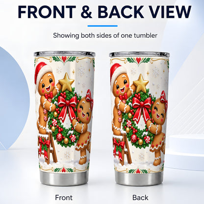 #pl[20oz|Steel] Gingerbread Wreath Tumbler 20oz, Xmas Tumbler, Stainless Steel Travel Cup