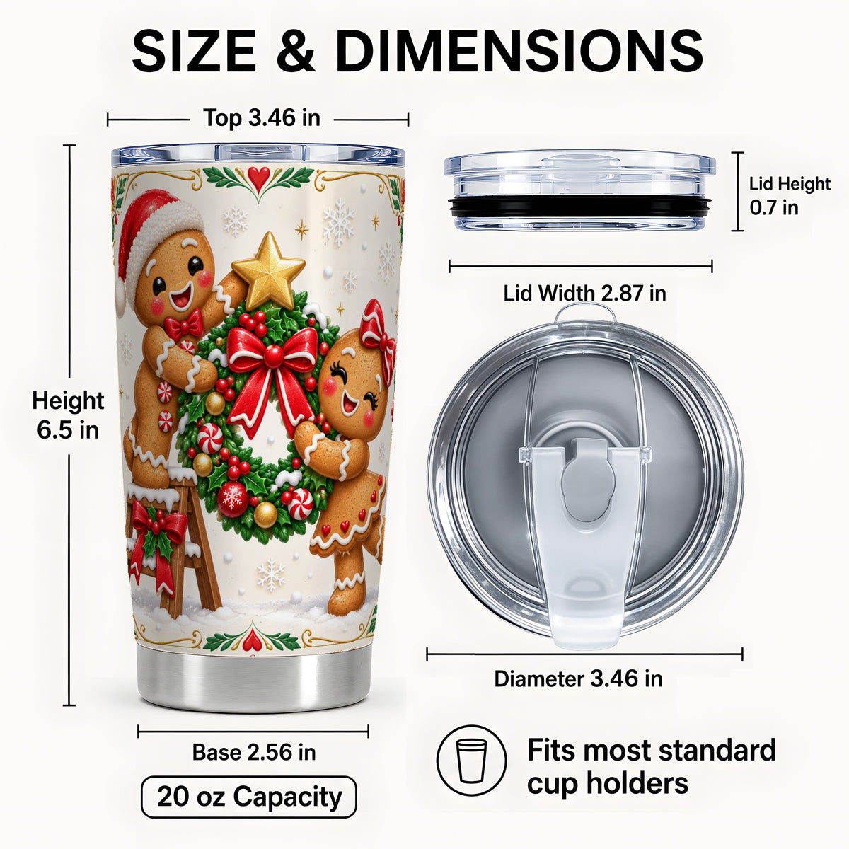 #pl[20oz|Steel] Gingerbread Wreath Tumbler 20oz, Xmas Tumbler, Stainless Steel Travel Cup