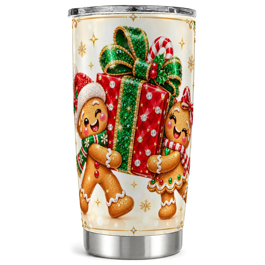 Gingerbread Present Tumbler 20oz, Xmas Tumbler, Stainless Steel Travel Cup