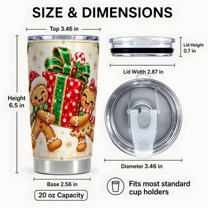 #pl[20oz|Steel] Gingerbread Present Tumbler 20oz, Xmas Tumbler, Stainless Steel Travel Cup