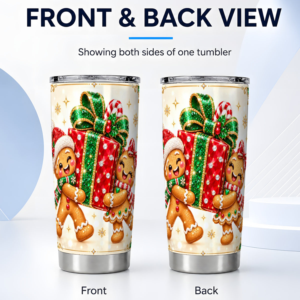 #pl[20oz|Steel] Gingerbread Present Tumbler 20oz, Xmas Tumbler, Stainless Steel Travel Cup