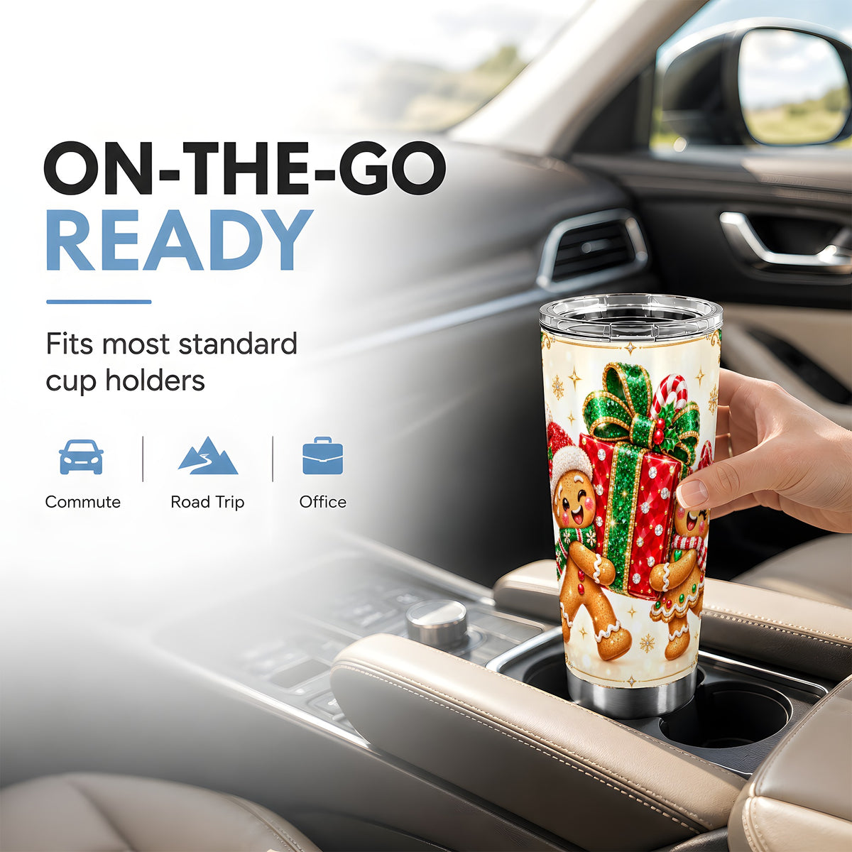 Gingerbread Present Tumbler 20oz, Xmas Tumbler, Stainless Steel Travel Cup