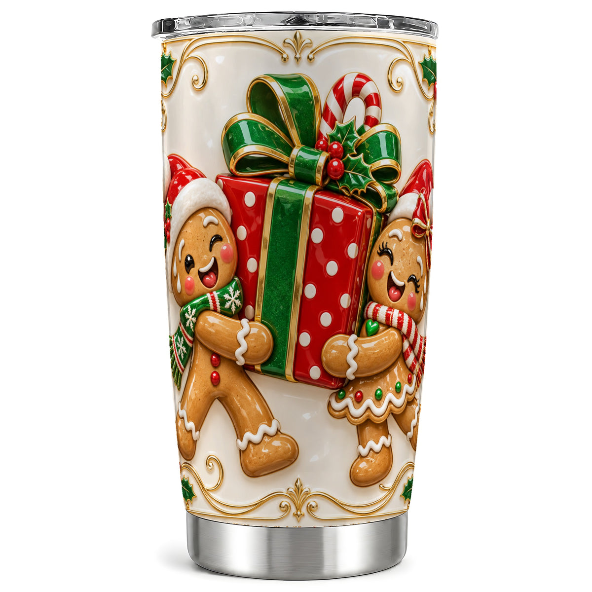 Cookie Present Tumbler 20oz, Holiday Tumbler, Stainless Steel Travel Cup
