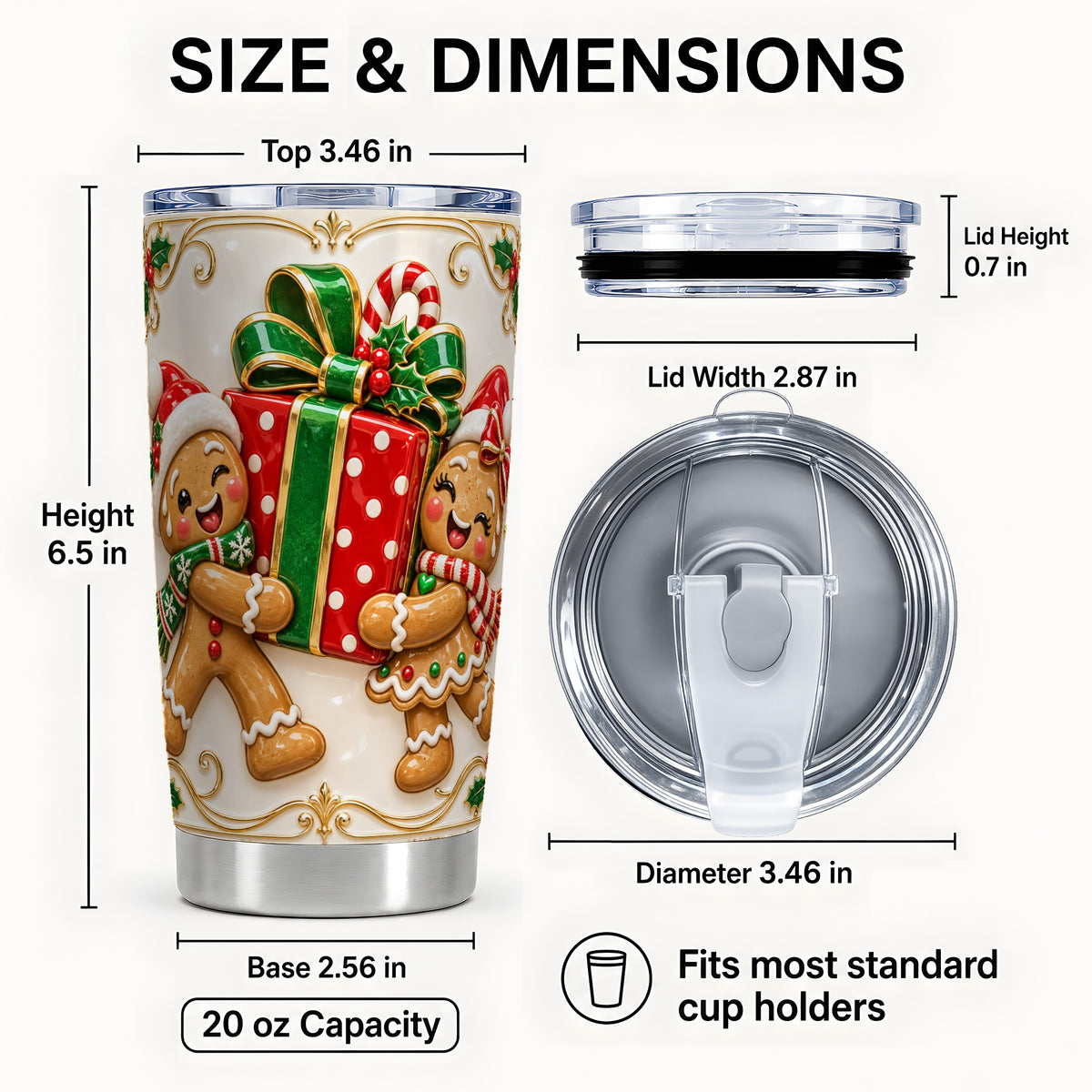 #pl[20oz|Steel] Cookie Present Tumbler 20oz, Holiday Tumbler, Stainless Steel Travel Cup