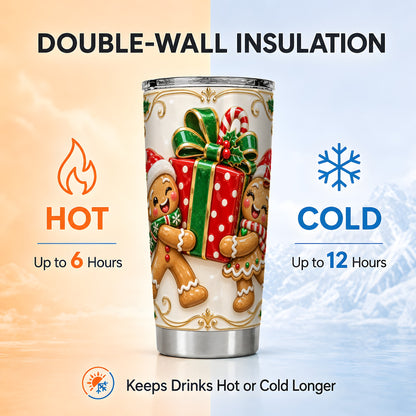 Cookie Present Tumbler 20oz, Holiday Tumbler, Stainless Steel Travel Cup