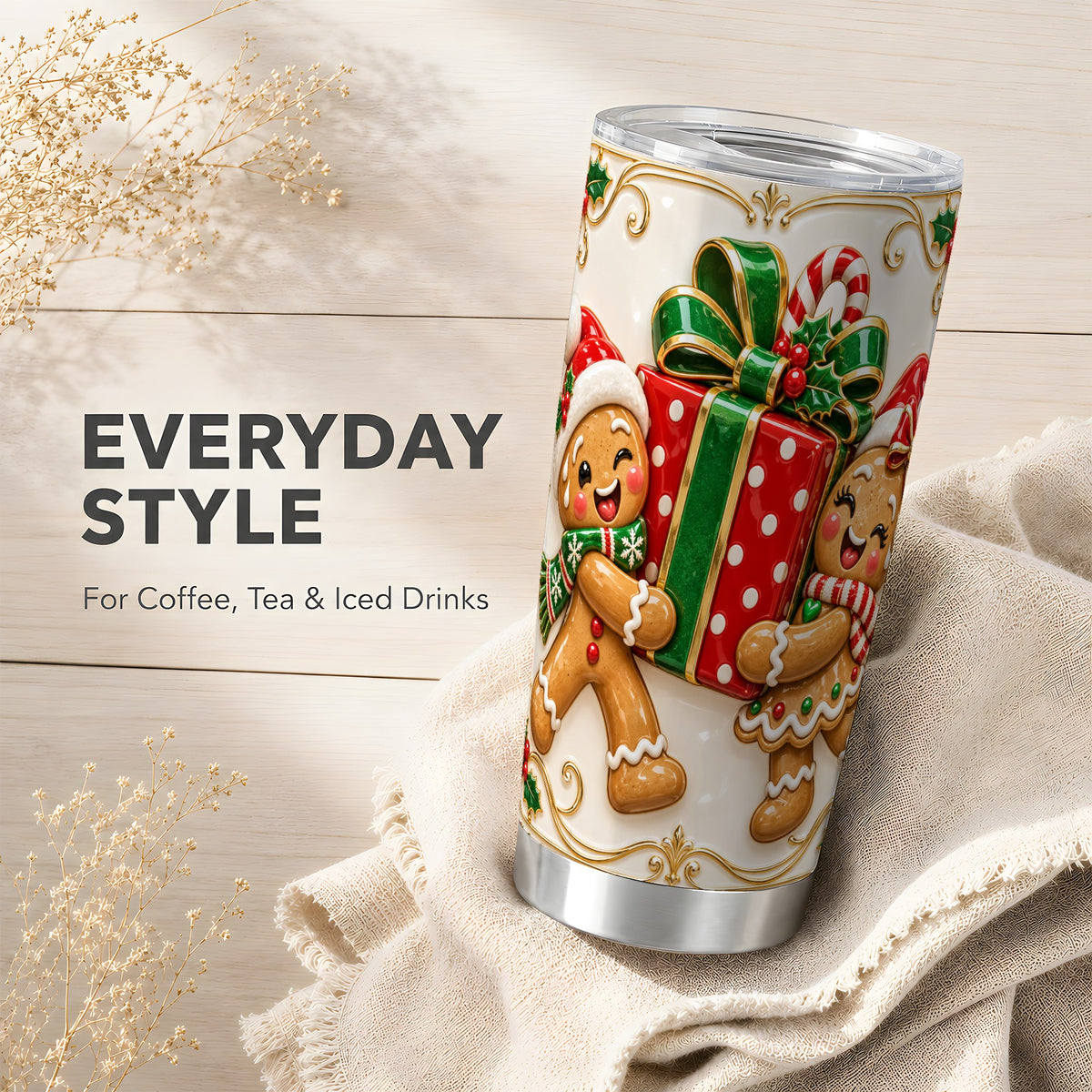 Cookie Present Tumbler 20oz, Holiday Tumbler, Stainless Steel Travel Cup