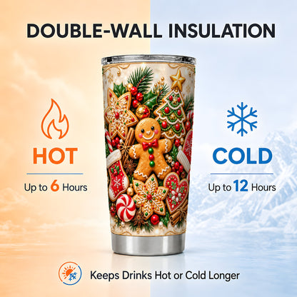 Gingerbread Tumbler 20oz, Cookie Tumbler, Stainless Steel Travel Cup