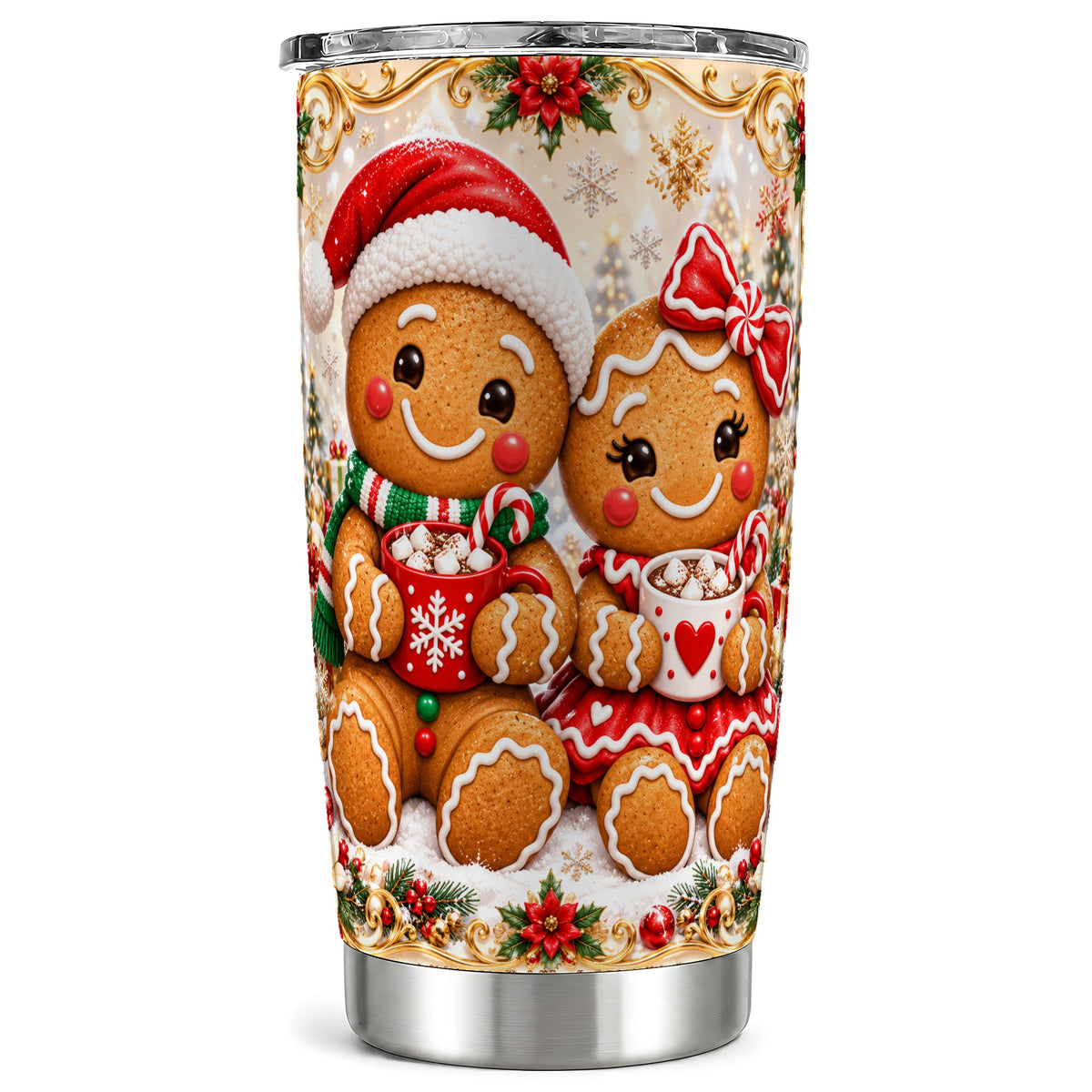 Gingerbread Couple Tumbler 20oz, Cookie Tumbler, Stainless Steel Travel Cup
