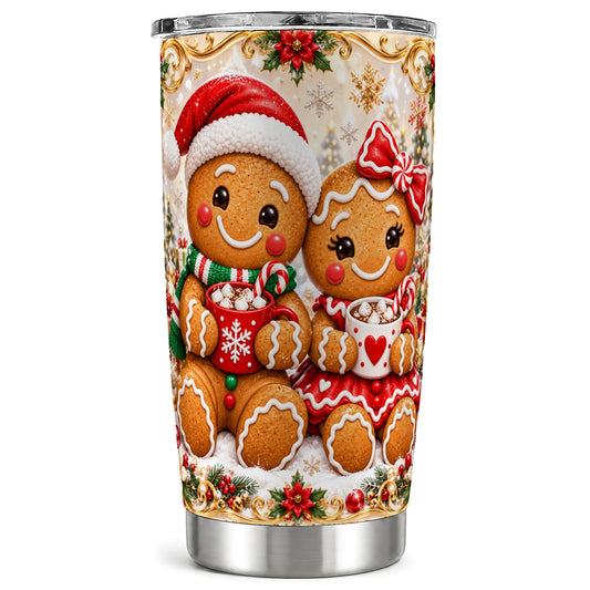 Gingerbread Couple Tumbler 20oz, Cookie Tumbler, Stainless Steel Travel Cup