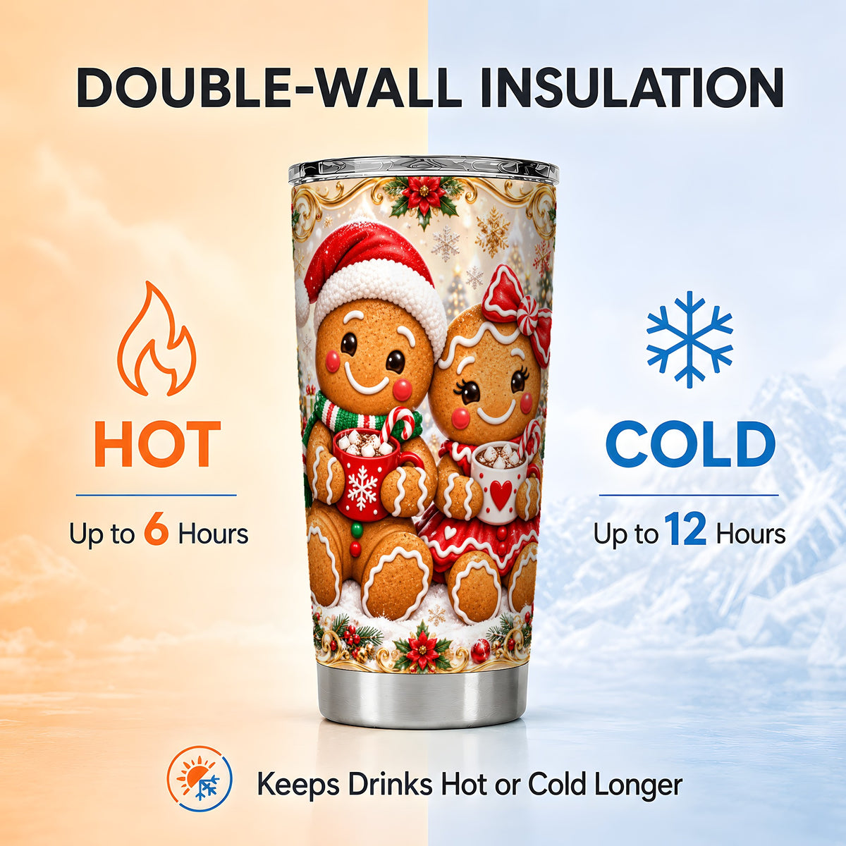 Gingerbread Couple Tumbler 20oz, Cookie Tumbler, Stainless Steel Travel Cup