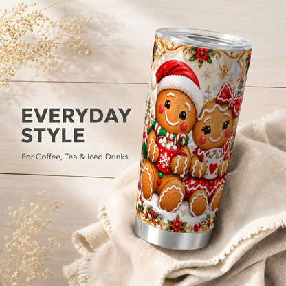 Gingerbread Couple Tumbler 20oz, Cookie Tumbler, Stainless Steel Travel Cup