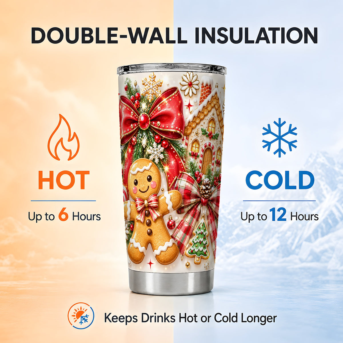 Gingerbread House Tumbler 20oz, Cookie Tumbler, Stainless Steel Travel Cup