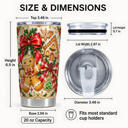 #pl[20oz|Steel] Gingerbread Bow Tumbler 20oz, Cookie Tumbler, Stainless Steel Travel Cup