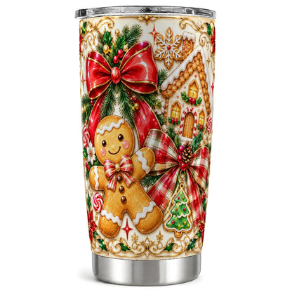 Gingerbread Bow Tumbler 20oz, Cookie Tumbler, Stainless Steel Travel Cup